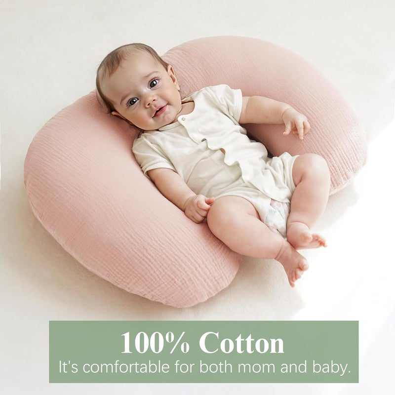 Coreeky Muslin Nursing Pillow Covers, 2 Pack, Soft & Adorable Slipcovers with Zipper Closure, 100% Cotton Covers for Breastfeeding Pillows (Pink, Flower) - Image 3